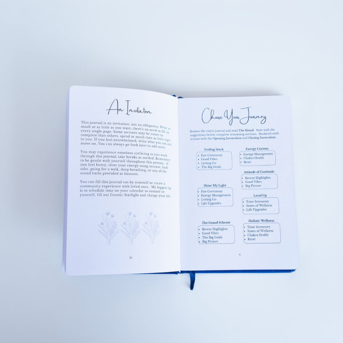 Open Cosmic starlight journal with text and a diagram on a light gray background