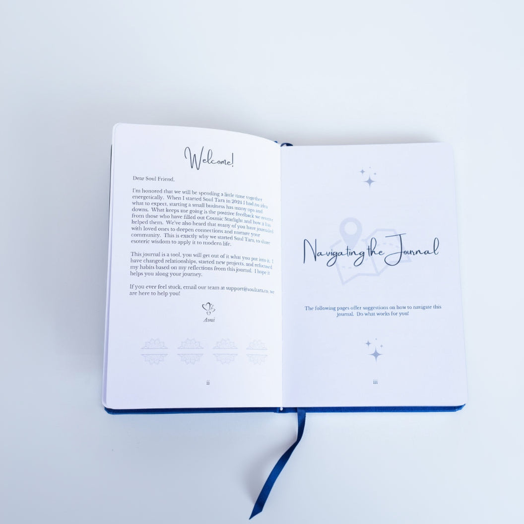 Open journal with text on a white background